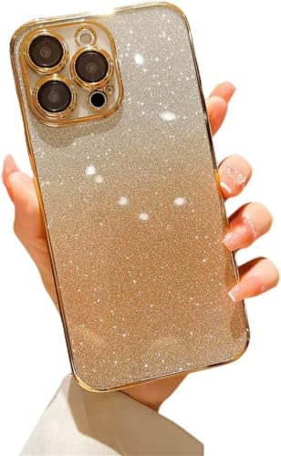 PONRFEKT Funda Glitter para Samsung Galaxy J730/J7 Pro,Carcasa Niñas y Mujeres Glitter Brillante Transparente TPU Chapado de Lujo a Prueba Antigolpes Bling Sparkle-Oro