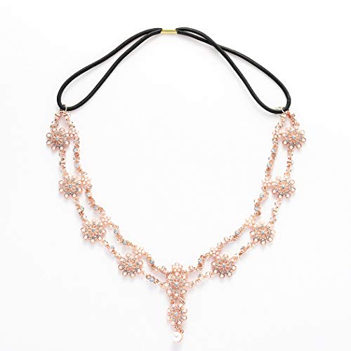 Aceorna Wedding Headbands Chain Floral Head Jewelry Hair Pieces Crystal Pearl Head Chains Headpiece Festival Holloween Costume Bridal Hair Accessories For Women And Girls (Rose Gold) #TOP2