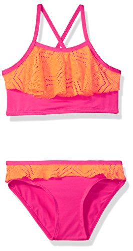 Pink Platinum Girls' Crochet Overlay Two Piece Swimsuit