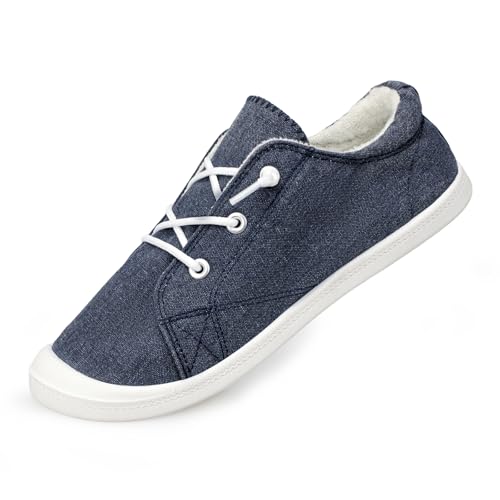 Women's Low-top Casual Walking Shoes Classic Comfortable Flat Fashion Sneakers（Denim