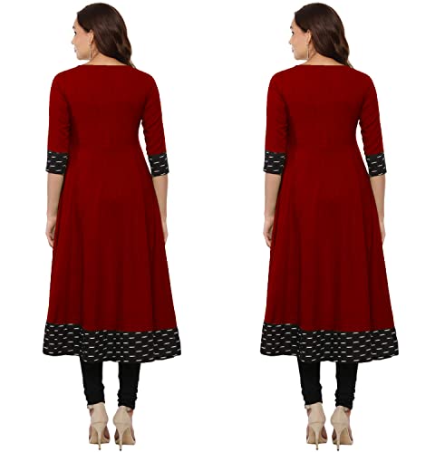 Image of NATEK Cotton Anarkali Printed Border Kurtis for Women Combo Pack of 2