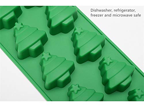 10 Cavities Christmas Tree + Santa Claus Silicone Chocolate Baking Mold, Non-Stick Cake Pan Muffin Cups By Keepingcoox, Handmade Soap Moulds Biscuit Jelly Ice Cube Tray Diy Mold, Red & Green #TOP2