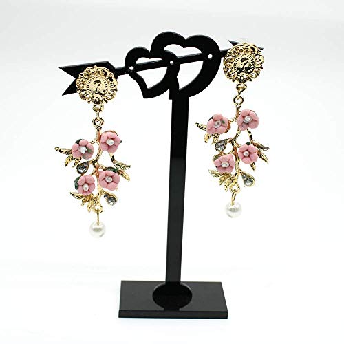 Boho Flower Branches Dangle Earrings Crystal Pearl Baroque Drop Earring Elegant Chic Ceramic Flower Long Dangling Statement Earring For Women Girls Jewelry Gift (Pink) #TOP5