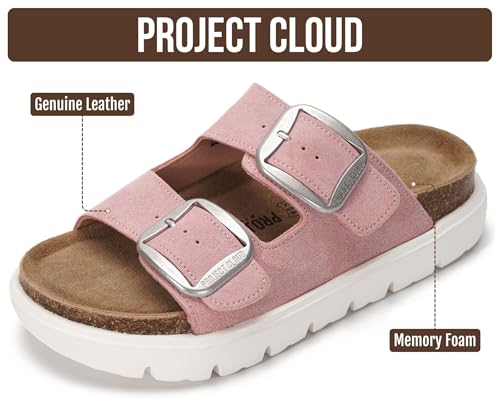 Image of Project Cloud 100% Genuine Leather Platform Sandals Women Footwear - Wedge Chunky Slides for Women 2026 with Memory Foam Insole & Cork Footbed Womens Sandals (GreeceChunky)
