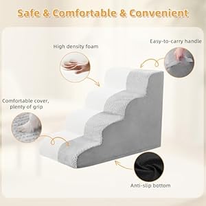 MIHIKK Dog Stairs Ramp, Curved 4-Step Dog Steps for Small Dogs and Cats, Pet Stairs for High Beds and Couch with Anti-Slip Washable Cover and Durable High Density Foam, Grey MIHIKK Dog Stairs Ramp Curved 4 Step Dog Steps for Small Dogs and Cats Pet Stairs for High Beds and Couch with Anti Slip Washable Cover and Durable High Density Foam Grey