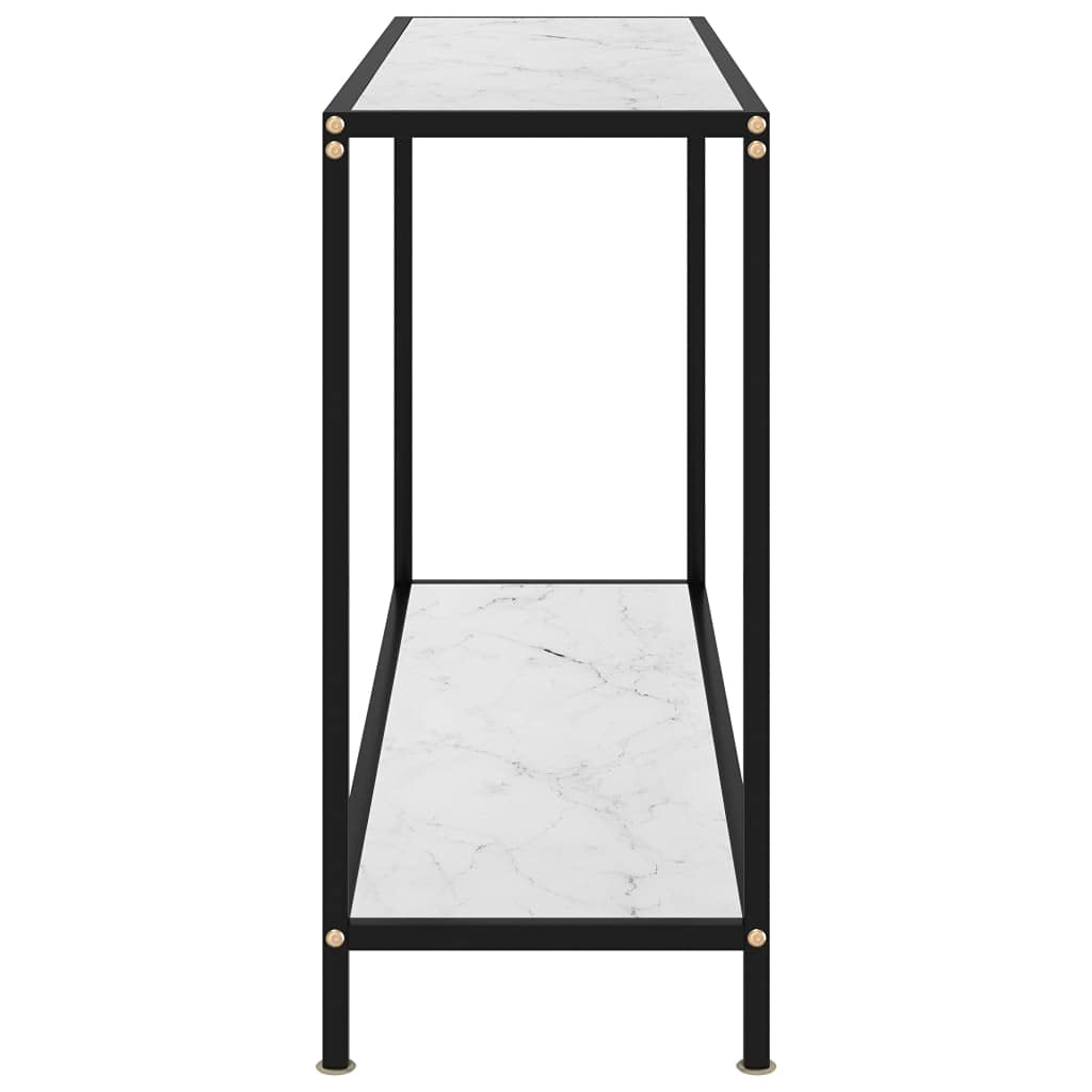Stolik konsolowy, biały, 120 x 35 x 75 cm, płyta ze szkła hartowanego, malowana proszkowo rama stalowa, wygląd marmuru, stabilny do salonu, korytarza, przedpokoju, dodatkowe miejsce do