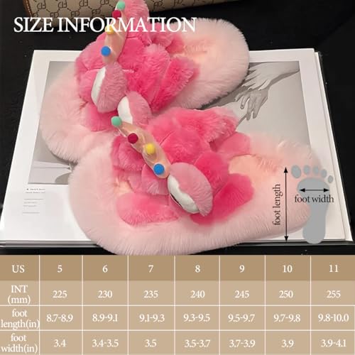 Cute Fluffy Slippers for Women - Cartoon Plush Slippers Indoor Warm Winter Fuzzy Slides Open Toe Cozy Bedroom Shoes3