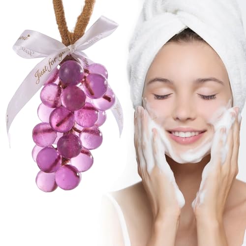 Anwhriet Savon de raisin fait à la main, matériau noyau d'olive, 13 x 7 cm, parfum naturel, savon décoratif à suspendre avec nœud, emballage cadeau