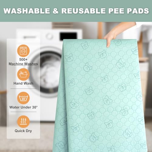 Image of Washable Pee Pads for Dogs 2 Pack, Reusable Waterproof Leak-Proof Puppy Training Pads, Super Absorbent Non-Slip Dog Whelping Pads for Crate, Playpen, Bed & Floor (18 inchx24 inch Green)