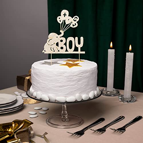 Lingteer It's A Boy Elephant Baby Boy Rhinestone Cake Topper - Cheers To Sweet Baby Boy,Baby Shower Son First Bday Party Centerpieces Gift Decorations.- Gold #TOP5