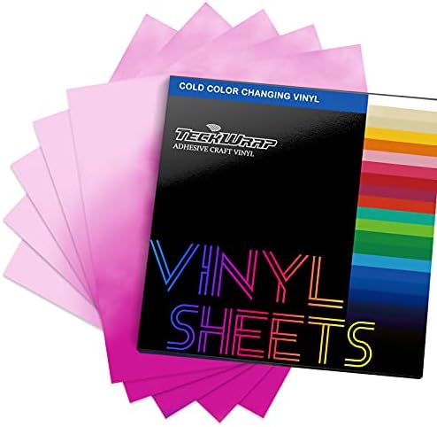 TECKWRAP Cold Sensitive Color Changing Vinyl for Craft Cutter Adhesive Permanent Vinyl Sheets(Translucent to Blue, Red, Purple,Orange,Yellow,Green),12" x 12" 6 Sheets/Pack
