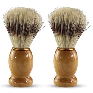 Iconikal 2-Pack Wood Handled Badger Hair Shaving Brush For Use With Aeorsol-Free Shaving Cream