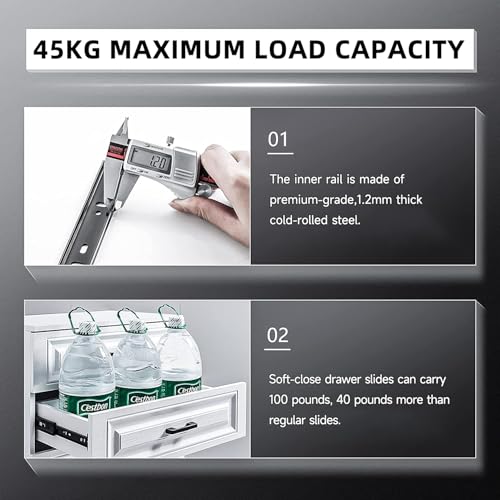 AOLISHENG Soft Close Drawer Runners Drawer Slides 300mm Heavy Duty 45kg Load Capacity Draw Sliders Full Extension Ball Bearing Kitchen Cabinet Replacement Draw Runners Side Mount, Black 1 Pair - Image 5