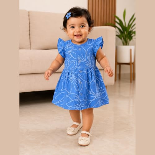 Image of Lilimi Toddler Baby Girl Cotton Muslin Dress, Breathable Flutter Sleeve Button-Front Cute Frocks