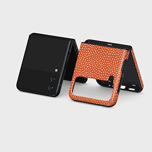 Burga Phone Case Compatible With Samsung Galaxy Z Flip 3 - Hybrid 2-Layer Hard Shell + Silicone Protective Case -White Polka Dots Pattern Vintage Orange - Scratch-Resistant Shockproof Cover #TOP4