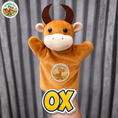 Image of Ox Hand Puppet for Kids | Soft Plush Animal Puppet | Storytelling, Role Play, Preschool Learning Toy | Interactive Educational Puppet for Boys & Girls