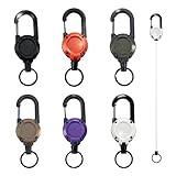 6PCS Heavy Duty Retractable Keychain Key Rings with Lanyard Retractables, Retractable Lanyard Clip Key Fobs, Extendable Keyring with Clip for Work/Camping (White/Orange/Black/Purple/Khaki/Dark Green)