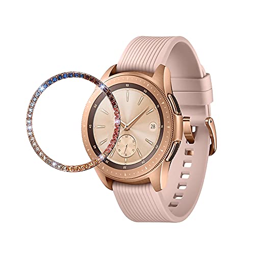AISPORTS Compatible avec Samsung Gear Sport Bezel Ring Crystal Bling Glitter Diamond Bezel Loop Circle Adhesive Cover Stainless Steel Metal Bezel Case Cover for Samsung Galaxy Watch 42 mm