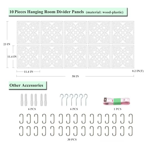 PKEPJ Hanging Room Divider Panels,10 Pieces Wood-Plastic Screen Panels Wall Divider Partition Home Office Decoration (White07) - Image 3
