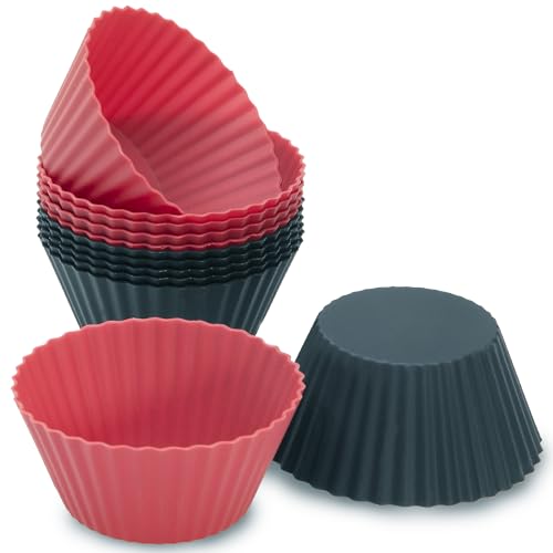 Freshware Cupcake Liners, Pack of 12 Silicone Muffin Cups, Baking Cups, Reusable & Non-stick Cupcake Liners for Party Halloween Christmas, Round
