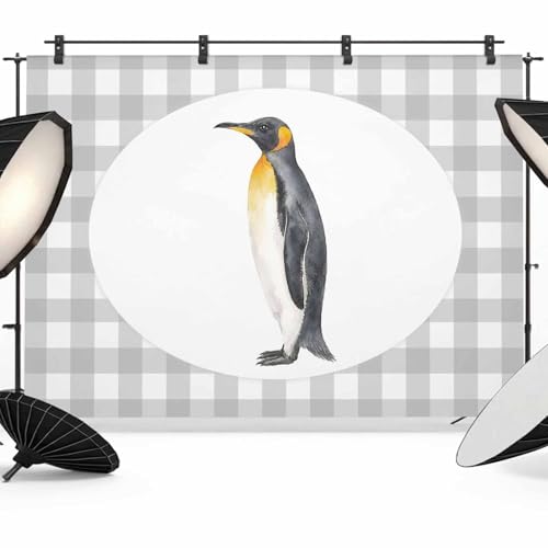 Penguin Backdrop 8x6ft Modern Grey Checkered Farmhouse Animals Photography Backdrop Fabric Photoshoot Background Tapestry Banner for Birthday Baby Shower Decoration Party Video Photo Studio Props