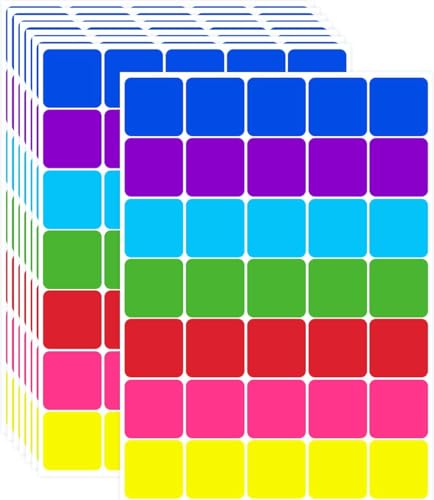Square Color Coding Labels, 1x1 Inch Adhesive Stickers, Writable Name