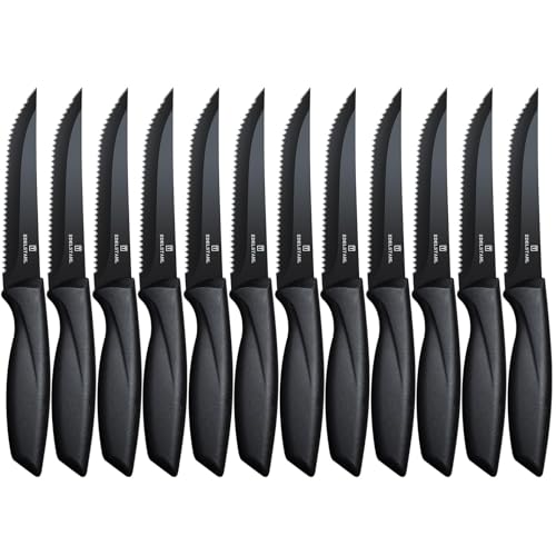 targzier Steakmesser 12 Stück,Steakmesser-set aus Edelstahl,Scharfes Steak Messer Set mit Wellenschliff,Steakbesteck Messerset,Küchen-Steakbesteck,Spülmaschinenfest