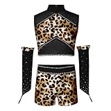 Yhong Mädchen Bühnen Outfits Kuh Thema Tanz Anzüge Bademode Badebekleidung Braun 158-164