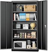 Intergreat Lockable Metal Storage Cabinet, Black Wardrobe with Adjustable Shelves