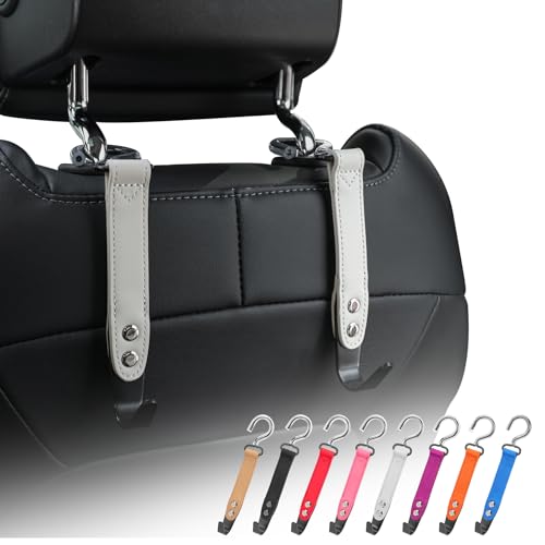 Image of Car Headrest Hook 2 Pack Car Hook Holder Leather Headrest Hooks for Purses and Bags,SUS304 Car Hook (Grey)