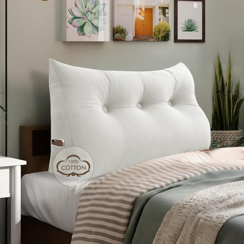 WOWMAX Headboard Pillow Twin XL Wedge Reading Pillow for Dorm Bed, White