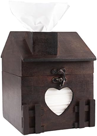 ZOHUMI Square Tissue Box Cover, Black Wood Toilet Tissue Box Holder, Decorative Chimney House Roll Paper Dispenser (Brown 1)