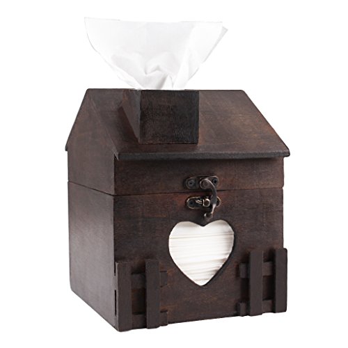 ZOHUMI Square Tissue Box Cover, Black Wood Toilet Tissue Box Holder, Decorative Chimney House Roll Paper Dispenser (Brown 1)
