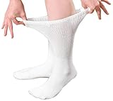 Diabetic Crew Socks – Breathable Cotton Socks – Loose Fitting Comfortable Sock – Non Binding Top Design – Improve Foot Circulation – Painful Swollen Feet Relief (White (12 Pair), 9 to 11)