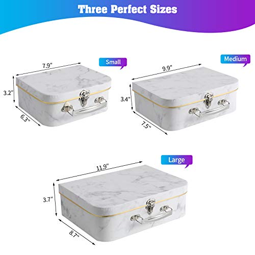 Anndason Set Of 3 Paperboard Suitcases Storage Box Decorative Storage Boxes Storage Gift Boxes With Lids For Photo Storage Home Decoration, Wedding, Birthday, Anniversary And New Year Gift Decoration (3Pcs, White Marble) #TOP4