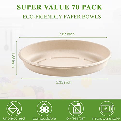 Vplus 70 Pack 18 Oz Paper Bowls, Disposable Compostable Bowls Bulk, Eco-Friendly Bagasse Bowls, Heavy-Duty Bowls Perfect For Milk Cereals, Snacks, Salads #TOP2