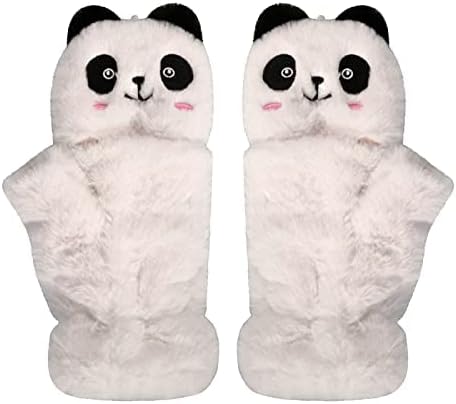JIAHGWomen Winter Fingerless Mittens Girls Plush Panda Gloves Furry Warm Half Finger Convertible Gloves Hand Wear Soft Faux Fur Arm Warmer Cartoon Animal Gloves