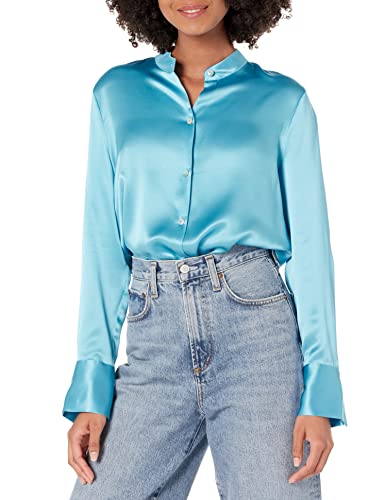 Vince Women's Slim Fitted Band Collar Blouse, Fountain, Medium #TOP9