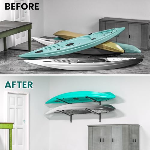 EVERHANGER Wall Mounted Kayak Storage Rack for 2 Kayaks, Adjustable Kayak Holder, Heavy Duty Canoe Rack with 440LBS Weight Capacity, Indoor & Outdoor Use - Thumbnail 6