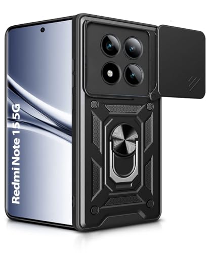 Image of WOW IMAGINE Tough Armor Bumper Mobile Back Case for Mi Redmi Note 15 5G 2025 | Poco M8 5G | Sliding Camera Cover | Shock Proof 360 Protection | Hybrid PC + TPU | Ring Holder with Kickstand - Black