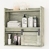 bukfen Storage Cabinet, Wooden Wall Mounted with Half Sliding barn Door, 3-Tier Decorative Farmhouse
