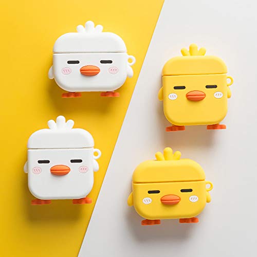 Luvi For Airpods Pro Case Cute Cartoon Lovely Duck Chicken Soft Rubber Silicone Flexible 3D Cover With Hand Strap Support Wireless Charging Luxury Fashion Skin For Airpods Pro 2019 White #TOP5
