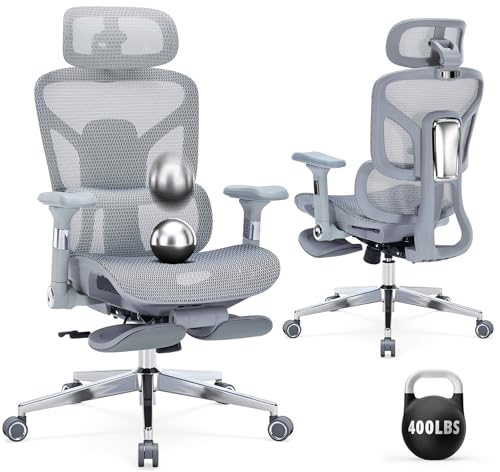 Ergonomic Office Chair with Footrest - 400lbs Heavy Duty Mesh Desk Chair, 5D Armrests, 3D Lumbar, 5 Level Backrest, Adjustable Headrest, Reclining High Back Swivel Chairs for Home Office