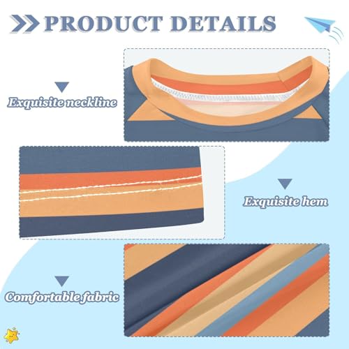 ALAZA Kids Rash Guard Boys Toddler Swim Shirts Short Sleeve Stripe Blue Orange UPF 50+ 3T3