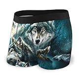 Herren Boxershorts Wolf Familie Unterwäsche Stretch Boxershorts mit Tasche, Schwarz , M