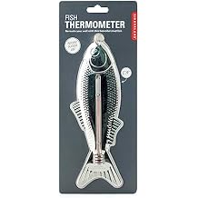 Kikkerland Hanging Fish Thermometer Chrome Plated Stainless Steel Farenheit/Celsius Indoor Outdoor