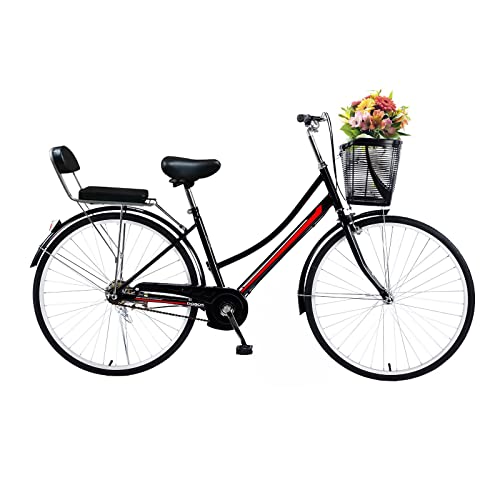 Womens Cruiser Bike Adult Bikes - 26 Inch Wheels Single Speed Classic Retro Bicycle With Comfortable Seats Elegant Ladies Commuter Bicycle Outdoor Cycling Bicycle For Adults (Black B (With Baskets)) #TOP21