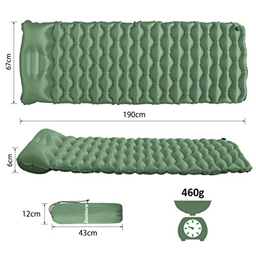 Isomatte Camping, Ultraleichte Aufblasbare Isomatte mit Kissen, Wasserdichte und Feuchtigkeitsbeständige Camping Luftmatratze, Aufblasbare Luftmatratze, für Camping Wandern Reisen Backpacking Grün