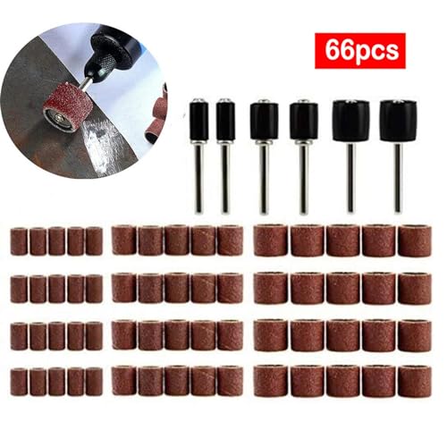 SEIWEI 66 Pcs Drill Press Sanding Drum Kit Including 60 Pieces Sander Sanding Sleeves and 6 Pieces Drum Mandrels for Polishing Wood, Metal, Both Soft and Hard Materials