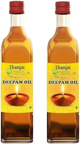 Thanjai OrganicsPooja Oil | Smokeless Til oil | Handmade Sesame/Gingelly Oil for Diya & Lamps | Ideal for Indian Diwali Festival, Daily Pooja (Pack of 2).